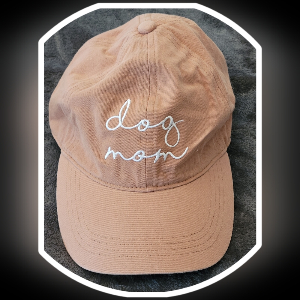 Dog mom baseball hat. Beige with White letters.  One size fits all
